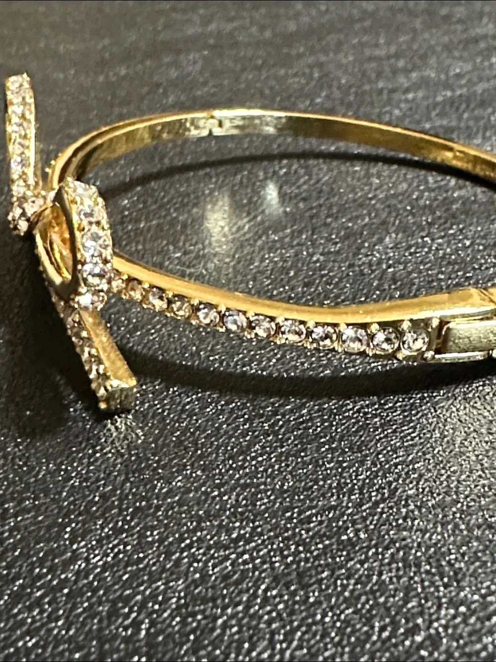 Kate Spade New York Skinny Mini Pave’ Gold Plate Bow Hinged Bangle Bracelet